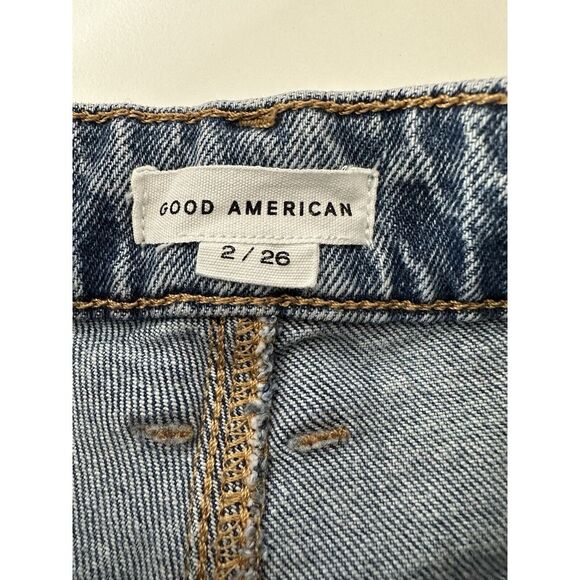 Good American Jean Cutoff Shorts Women Size 2/26 Blue High Waist Distressed - Picture 3 of 6